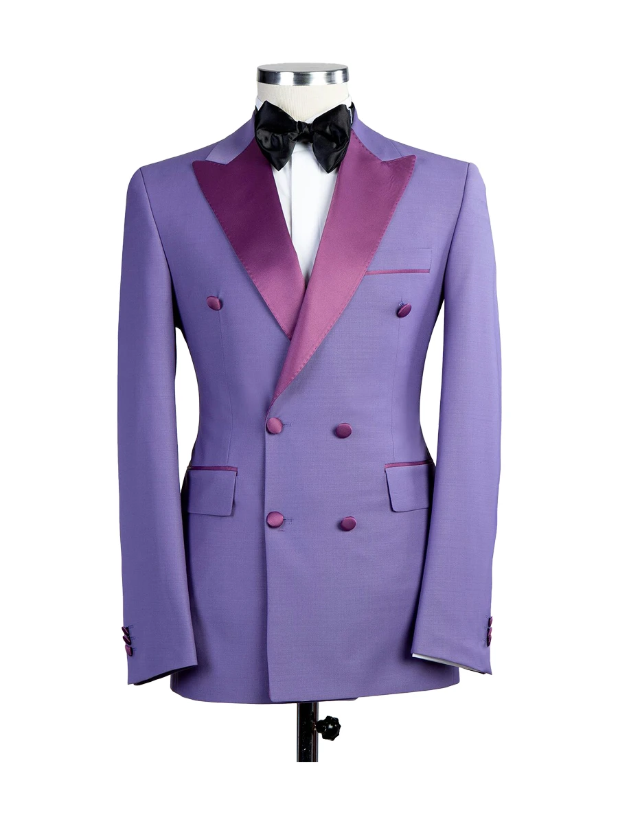 Classy Purple Double Breasted Peaked Lapel Men's Prom Suits Online